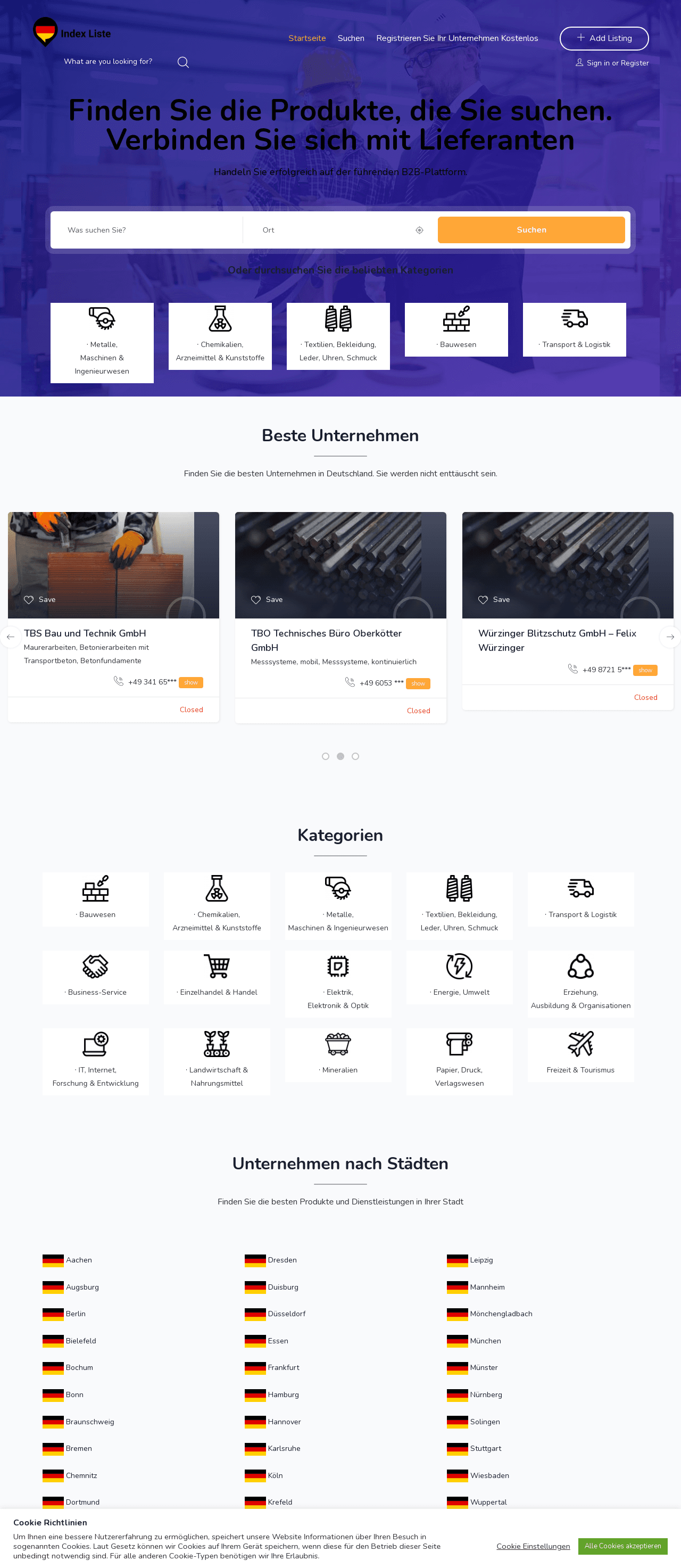 Indexliste website preview